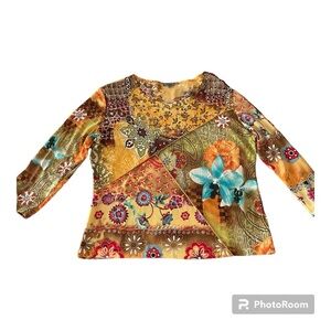 Caia XL tropical print 3/4 sleeve top EUC worn once